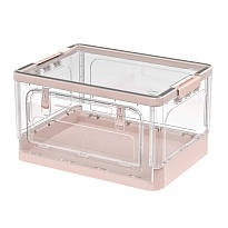 Ящик пластиковый складной прозрачный, дно розовое, 490х360х280 мм, с колесиками в Минске