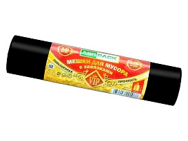 Мешки для мусора 120 л, с завязками, черные, в рулоне 10 шт., ПНД, 15 мкм, 800х750 мм, VIP, Z12010black в Минске