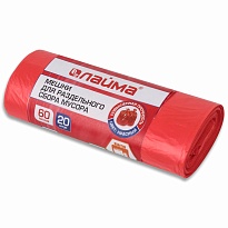 Мешки для мусора 60 л, красный, в рулоне 20 шт., ПНД, 10 мкм, 680х580 мм, LAIMA, 606702 в Минске