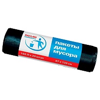 Мешки для мусора 160 л, черные, в рулоне 20 шт., ПВД, 30 мкм, 1200х870 мм, PACLAN Professional, 604082 в Минске