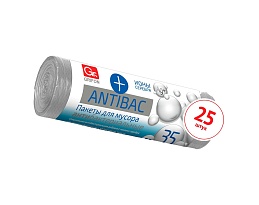 Мешки для мусора 35 л, серые, в рулоне 25 шт., ПНД, 9 мкм, 560х530 мм, GRIFON ANTIBAC, 101-128 в Минске