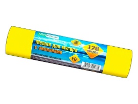 Мешки для мусора 120 л, с завязками, желтые, в рулоне 10 шт., ПНД, 15 мкм, 800х750 мм, VIP, Z12010yel в Минске