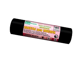 Мешки для мусора 180 л, ароматизированные, черные, в рулоне 10 шт., ПВД, 50 мкм, 1100х930 мм, EXTRA black, 18008301 в Минске
