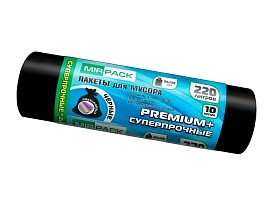 Мешки для мусора 220 л, черные, в рулоне 10 шт., ПВД, 45 мкм, 1250х930 мм, PREMIUM+, 2201068 в Минске