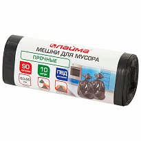 Мешки для мусора 90 л, черные, в рулоне 10 шт., ПВД, 25 мкм, 950х600 мм, LAIMA, 605332 в Минске