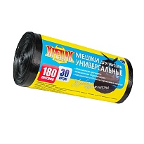 Мешки для мусора 180 л, черные, в рулоне 30 шт., ПНД, 20 мкм, 1150х800 мм, Крепак, 4607075710139 в Минске