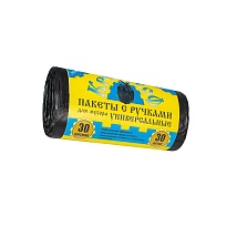Мешки для мусора 30 л, с ручками, черные, в рулоне 30 шт., ПНД, 9 мкм, 620х480 мм, Крепакоф, 4607075710665 в Минске