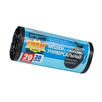 Мешки для мусора 20 л, с ушками, черные, в рулоне 30 шт., ПНД, 10 мкм, 550х440 мм, Крепак, 4607075710443 в Минске