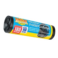 Мешки для мусора 180 л, черные, в рулоне 10 шт., ПНД, 20 мкм, 1150х800 мм, Крепак, 4607075710481 в Минске