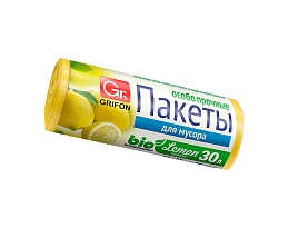 Мешки для мусора 30 л, ароматизированные, Лимон, желтые, в рулоне 20 шт., ПНД, 9 мкм, 560х530 мм, GRIFON Aroma, 101-020 Li в Минске