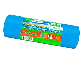 Мешки для мусора 240 л, ароматизированные, синие, в рулоне 10 шт., ПВД 30 мкм, 1300х930 мм, STANDART, 24010661 в Минске