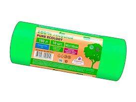 Мешки для мусора 180 л, ароматизированные, биоразлагаемые, зеленые, в рулоне 10 шт., ПВД, 40 мкм, 1300х930 мм, PURE ECOLOGY, bio1801081 в Минске