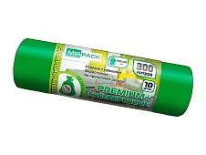 Мешки для мусора 300 л, зеленые, в рулоне 10 шт., ПВД 70 мкм, 1400х1000 мм, PREMIUM+, 300101601