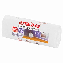 Мешки для мусора 60 л, белые, в рулоне 20 шт., ПНД, 7 мкм, 680х580 мм, LAIMA, 605539 в Минске