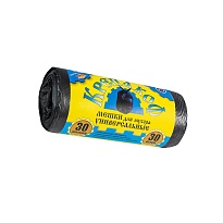 Мешки для мусора 30 л, с ушками, черные, в рулоне 30 шт., ПНД, 8 мкм, 580х460 мм, Крепакоф, 4607075710238 в Минске