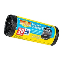 Мешки для мусора 20 л, черные, в рулоне 30 шт., ПНД, 10 мкм, 550х440 мм, Крепак, 4607075710092 в Минске